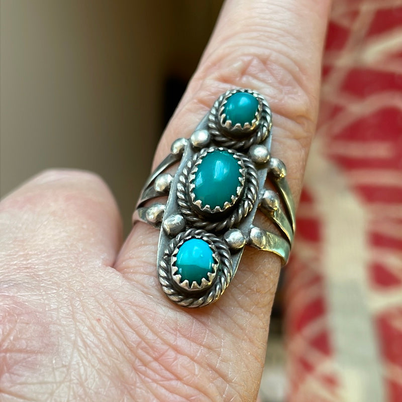 Turquoise Trilogy Ring - Sterling Silver - Vintage