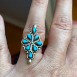 Turquoise Petit Point Ring - Sterling Silver - Vintage