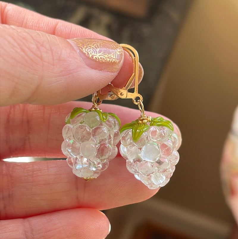 Clear Glass Berry Earrings - Gold Filled - Handmade