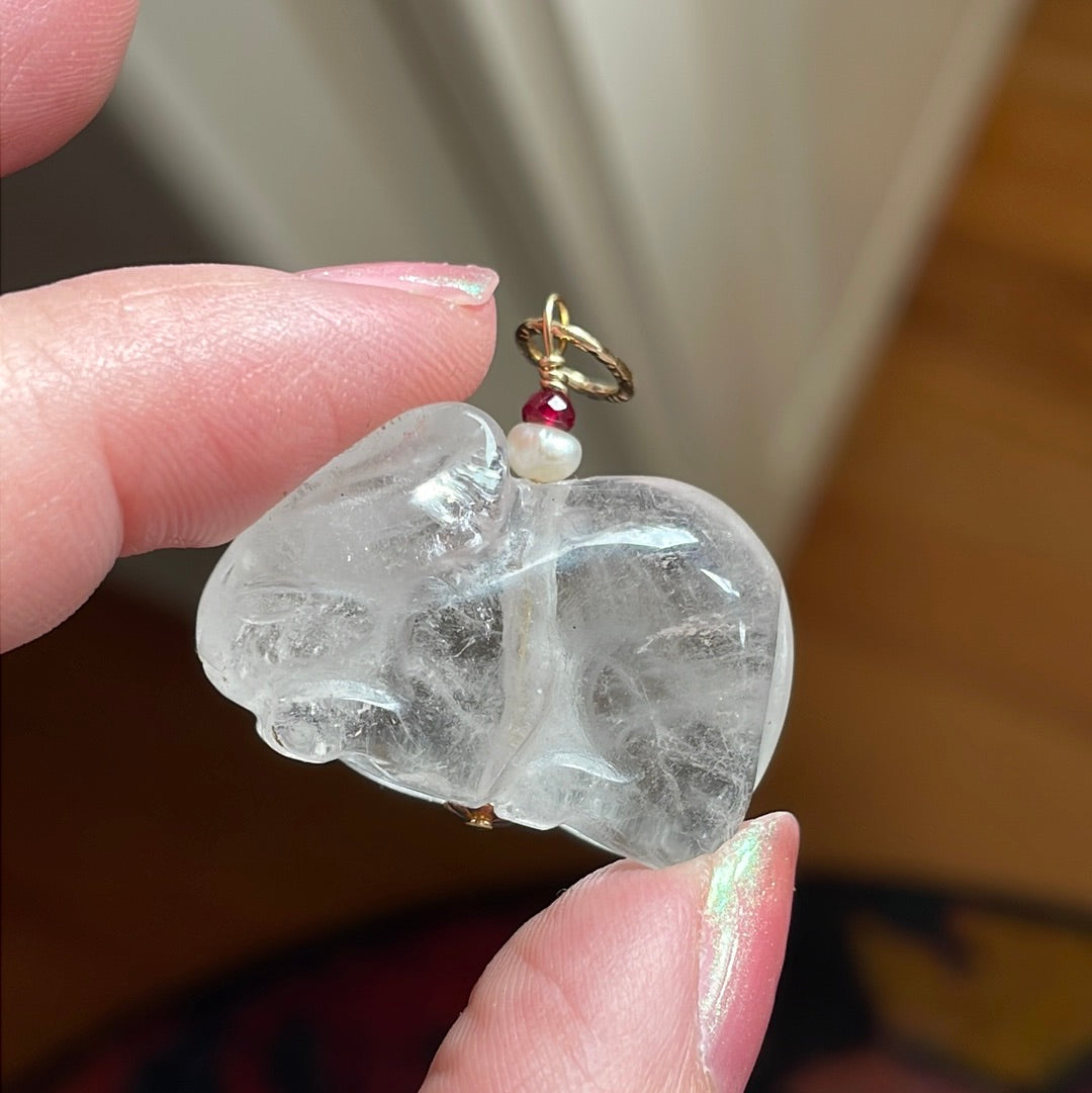 Carved Quartz Rabbit Talisman - Gold Filled Findings and Chain - Handm ...