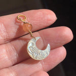 Carved Mother of Pearl Moon Pendant - Peach Moonstone - Gold Filled - Handmade - Love Vintage Paris