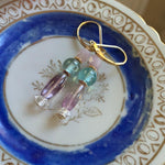 Fluorite, Apatite, Herkimer Diamond and Kunzite Beaded Earrings- Handmade - Gold Filled