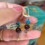 Garnet Turquoise Earrings - Bronze Sun Drops