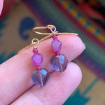 Fluorite, Pink Sapphire and Ruby Earrings - Gold Filled - Handmade