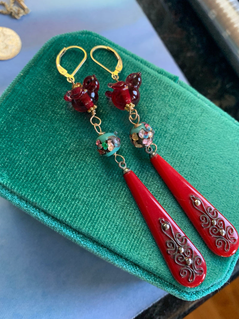 Black, Red & Silver & Gold Handmade Cluster Earrings - Boho Chic Dangl –  Rhonda Chase Design