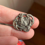 Nouveau Swirling Goddess Dainty Brooch - Sterling Front - Antique