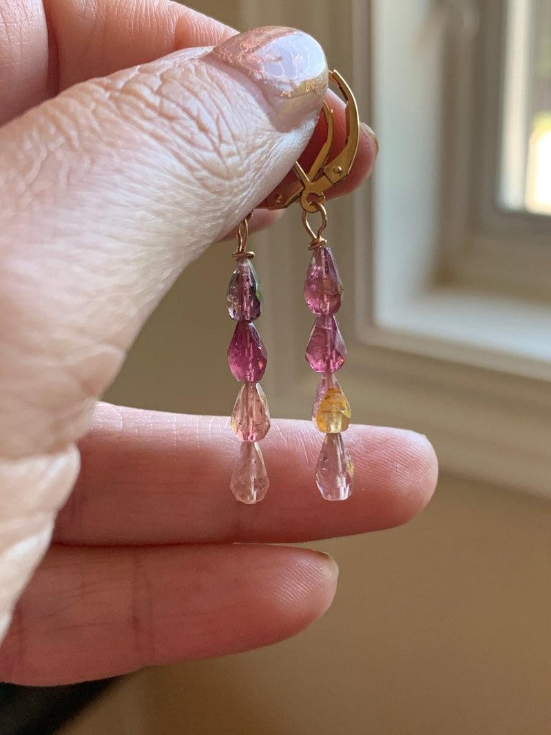 Pink Tourmaline Earrings - Gold Filled - Handmade