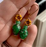 Yellow Parisian Flower Earrings - Glass - Vintage Beads - Handmade