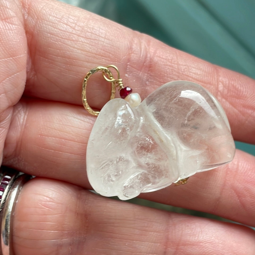 Carved Quartz Rabbit Talisman - Gold Filled Findings and Chain - Handm ...