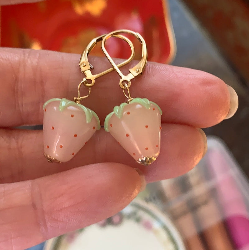  Blush Strawberry Earrings - costume jewelry earrings - handmade silver necklaces - handmade silver pendants - handmade gold wedding bands