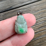 Carved Jade Buddha Pendant - Sterling Silver - Vintage