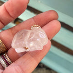 Carved Quartz Rabbit Talisman - Ruby and Pearl - Gold Filled Findings and Chain - Handmade