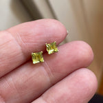 Peridot Square Cut Earrings - 10k Gold - Vintage