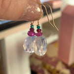 Lavender Moon Quartz Drop Earrings - Pink Sapphire, Garnet and Sleeping Beauty Turquoise - 14k Gold - Handmade