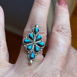 Turquoise Petit Point Ring - Sterling Silver - Vintage