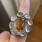 Moonstone Amber Ring - Sterling Silver - Vintage
