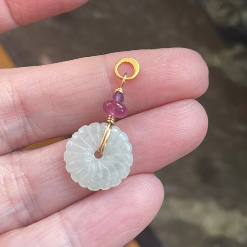 Scalloped Jade Pendant - Pink Sapphire and Amethyst - Gold Filled - Handmade