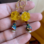 Flower Vase Earrings - Glass and Clay - Gold Filled - Handmade