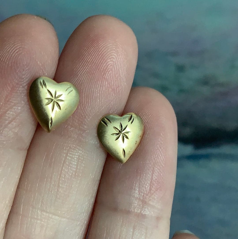 Heart Star Earrings - 14k Gold - Vintage