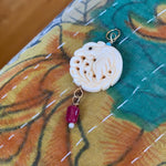 Phoenix Pendant - Carved Bone, Rubellite, Turquoise, Mother of Pearl - Gold Filled - Handmade