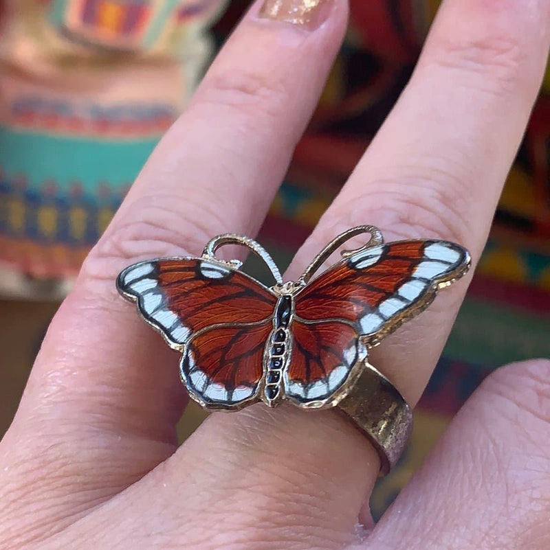 Enamel Butterfly Ring Sterling Silver Opro – Vintage Paris Jewelry