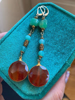 Carnelian Drop Earrings - Peruvian Opal and Chrysoprase - Gold Filled - Handmade