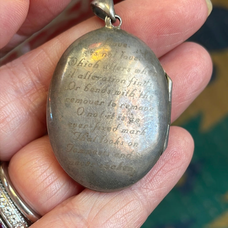 Engraved Sterling Flower Locket - Poem on back - Vintage locket