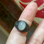 Moonstone Ring - Swirl Design - Oxidized Sterling Silver - Vintage