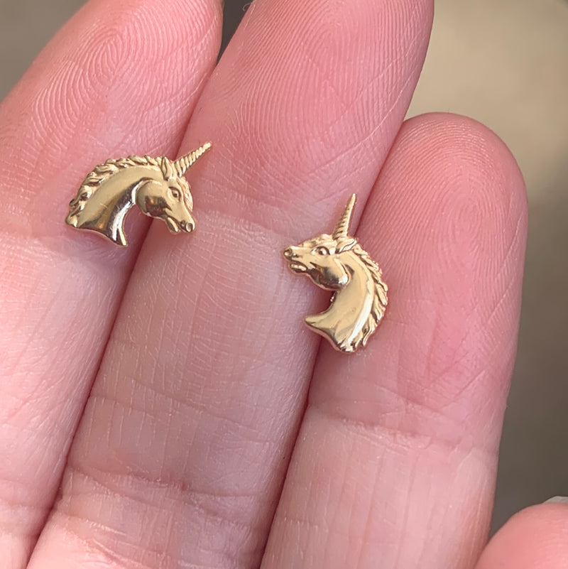 Unicorn Stud Earrings - 14k Gold - Vintage