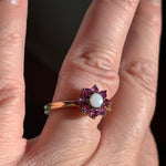 Garnet Opal Flower Ring - 18k Gold - Vintage