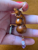 Carved Mouse Pendant - Netsuke -Moonstone, Fluorite, Coral and Peach Moonstone - Gold filled findings