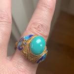 Turquoise Ring - Enamel - Chinese Impost - Vermeil - Vintage