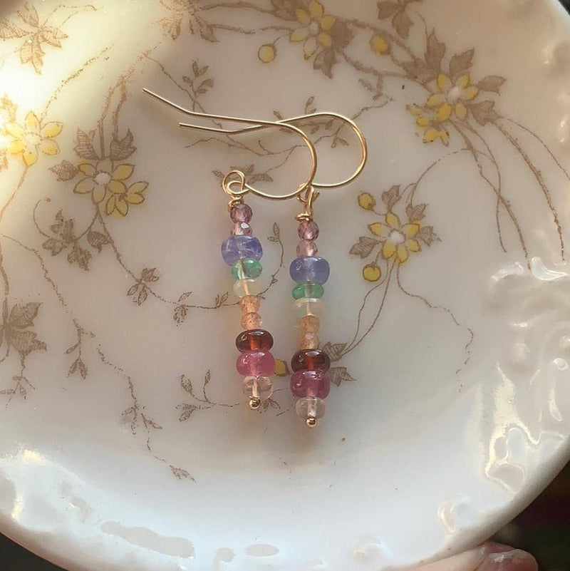 Rainbow Gemstone Earrings - 14k Gold - Handmade