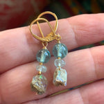 Opal, Apatite and Aquamarine Earrings - Gold Filled - Handmade