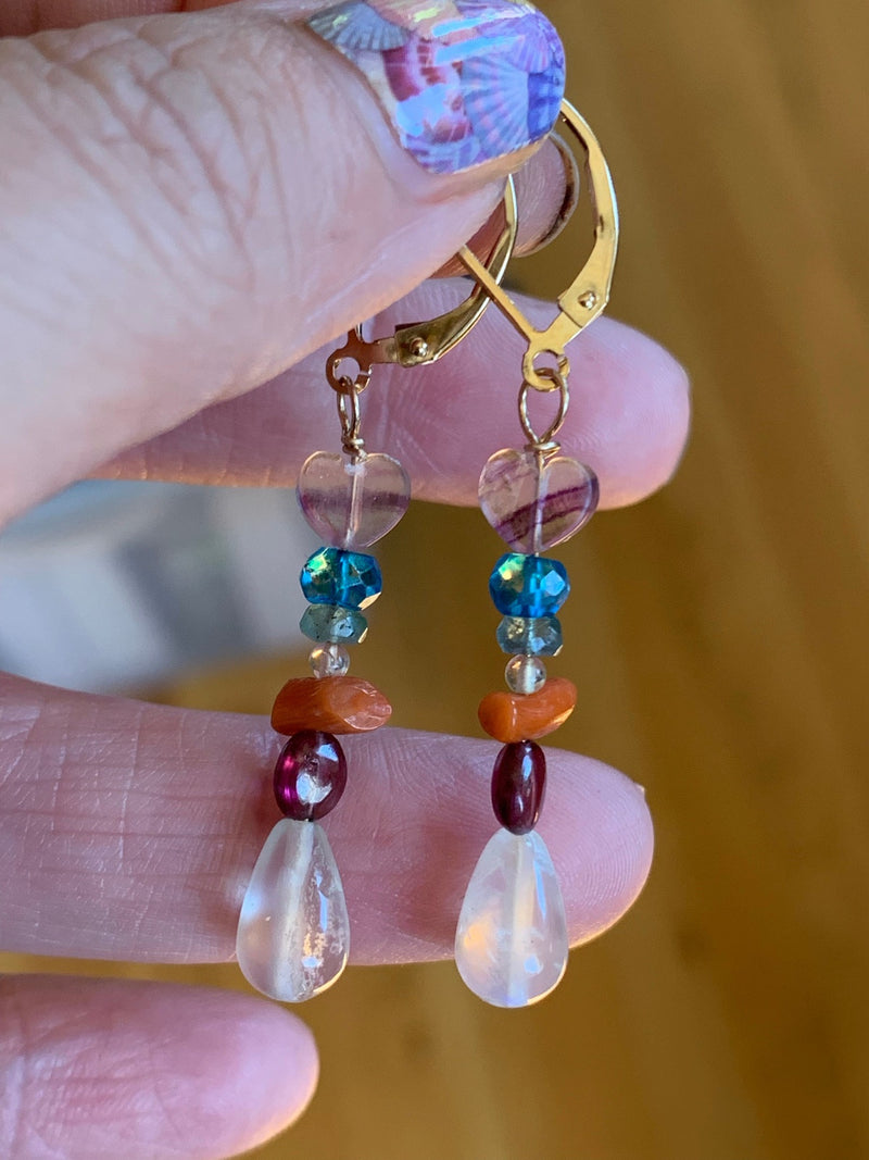 Rainbow Totem Gem Earrings - Gold Filled - Handmade