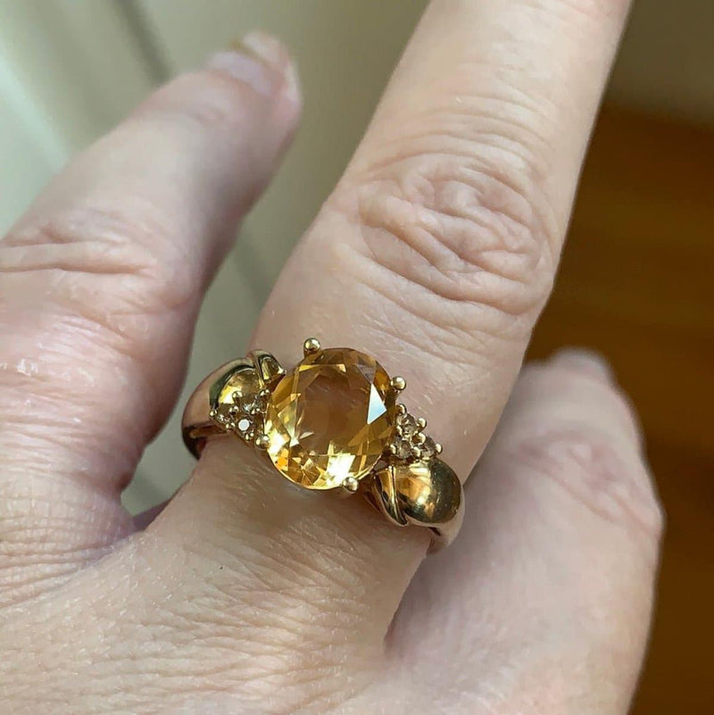 Citrine Diamond Ring - 14k Gold - Vintage