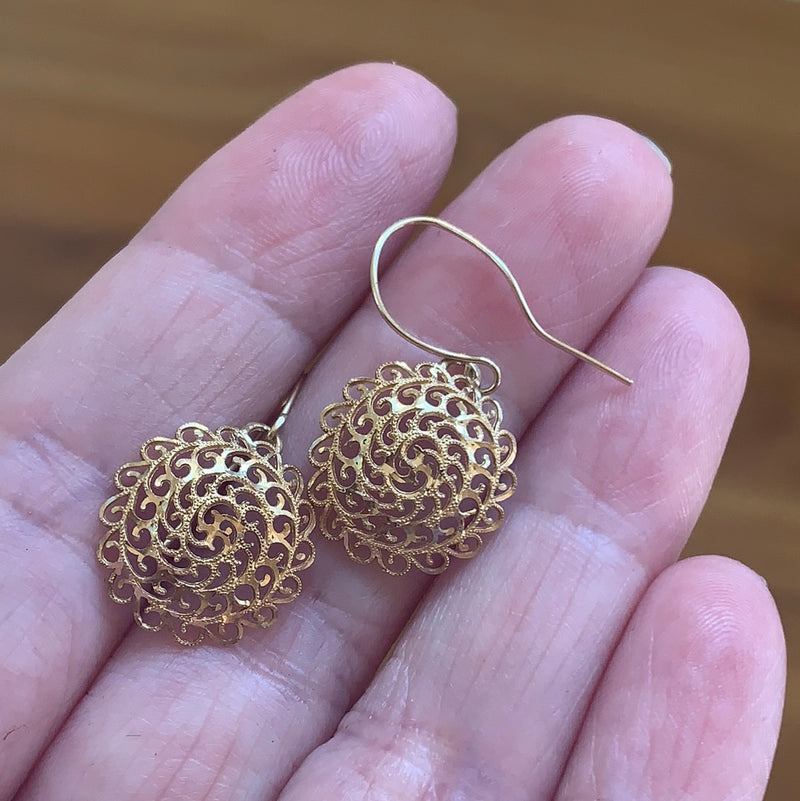 Ornate Flower Earrings - 14k Gold - Vintage