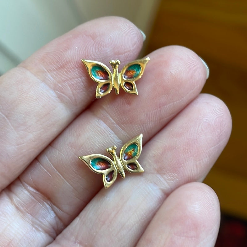 Enamel Butterfly Earrings - 14k Gold - Vintage
