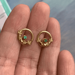 Emerald Hand Heart Earrings - 14k Gold - Vintage
