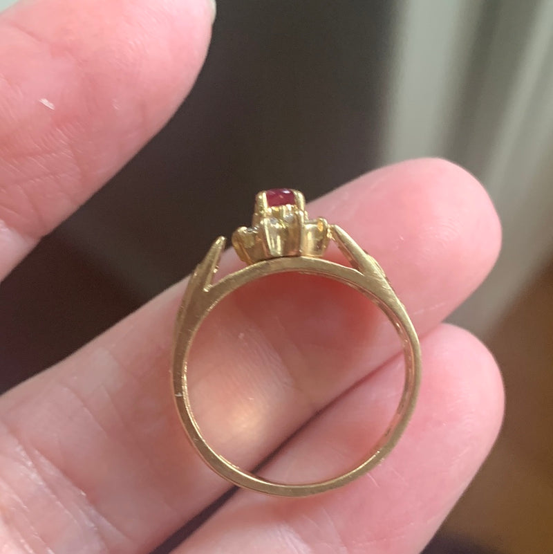 Ruby Diamond Halo Ring - 14k Gold - Vintage