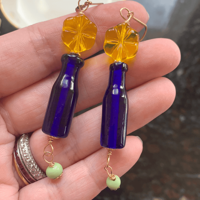 Flower Bottle Earrings - Gold Filled - Handmade