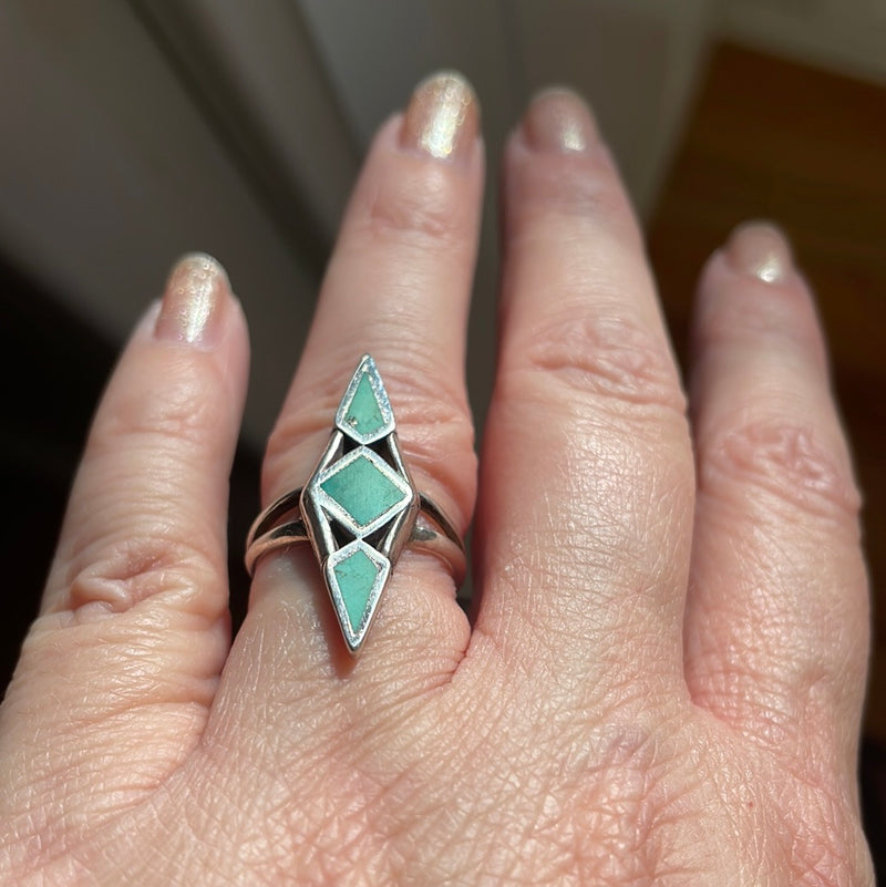 Turquoise Inlay Ring - Sterling Silver - VintageTurquoise Inlay Ring - Sterling Silver - Vintage