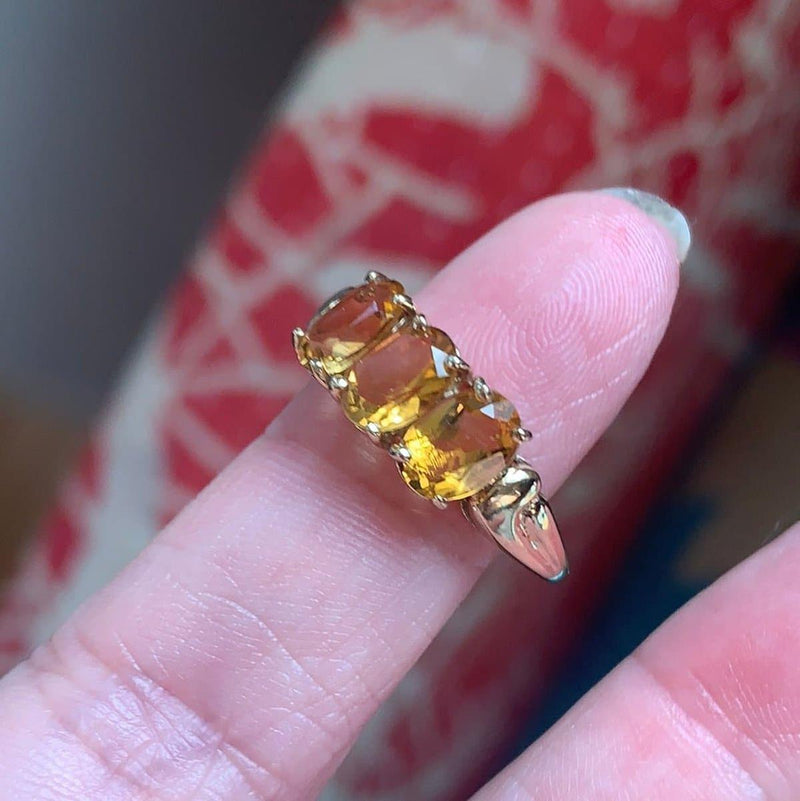 Citrine Three Stone Ring - 10k Gold - Vintage