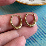 Dainty Laurel Leaf Hoop Earrings - 10k Gold - Vintage