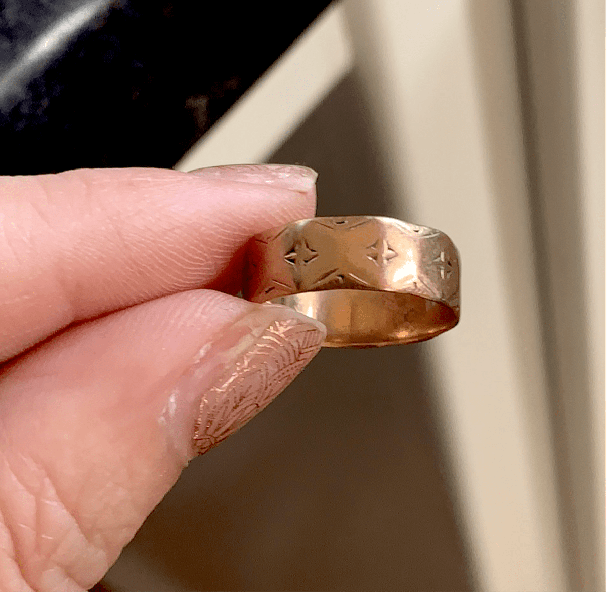 Engraved Rose Gold Cigar Band 9k Gold Antique Vintage Paris Jewelry