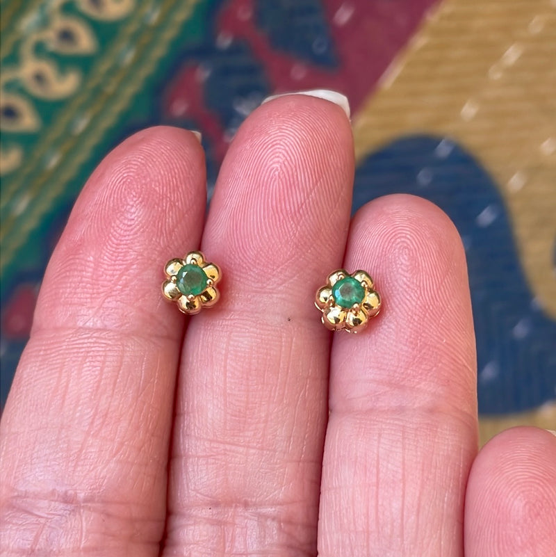 Emerald Flower Earrings - 14k Gold - Vintage