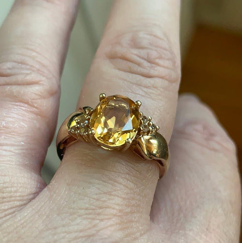 Citrine Diamond Ring - 14k Gold - Vintage